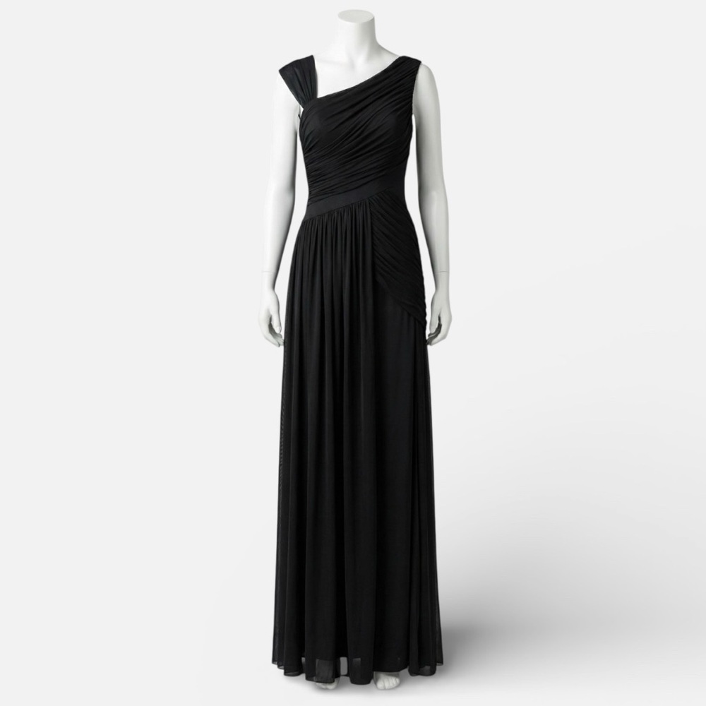 Chiara Boni La Petite Robe Asymmetrical Ruched Formal Black Gown Floor Length 38